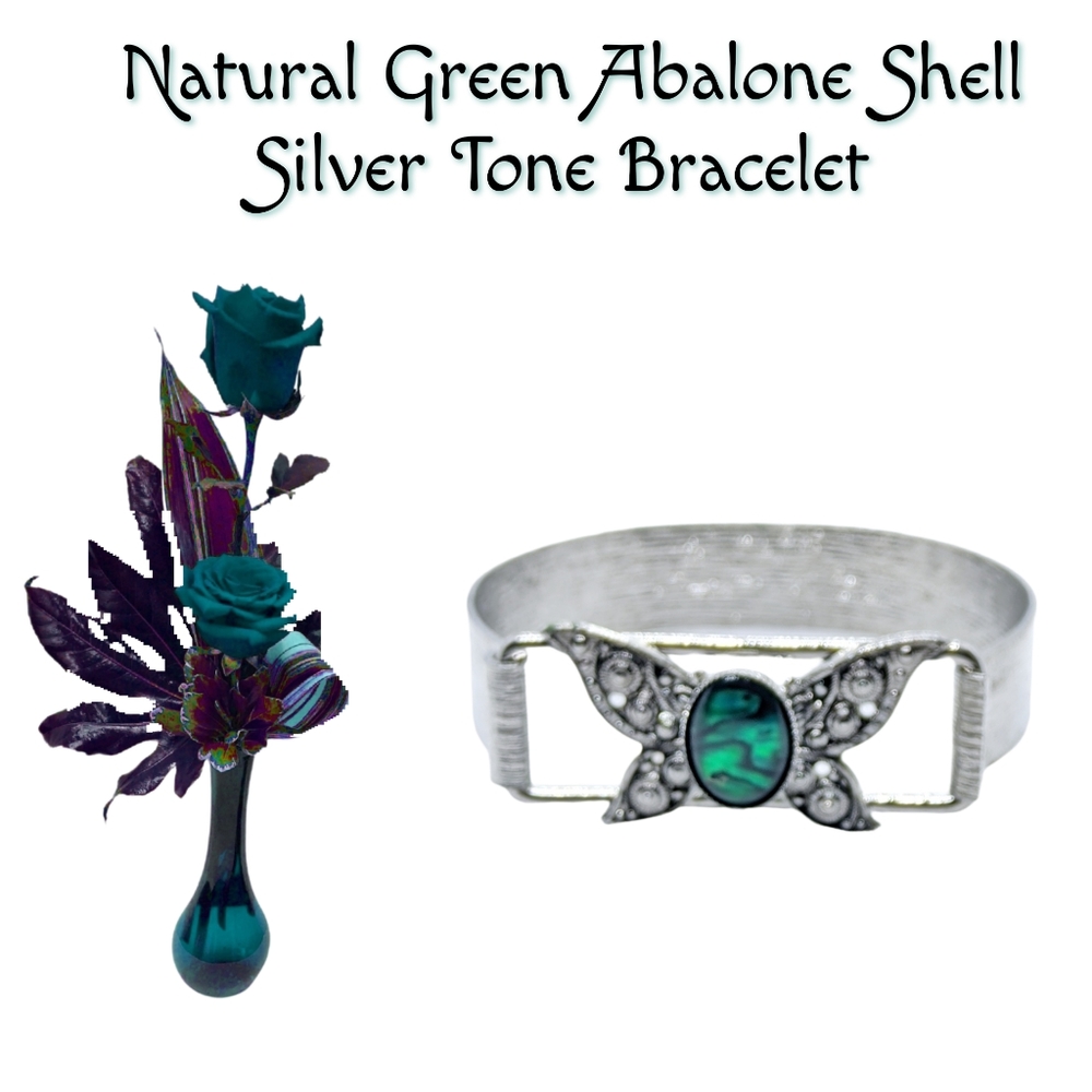 Natural Green Abalone Shell Silver Tone Bracelet
